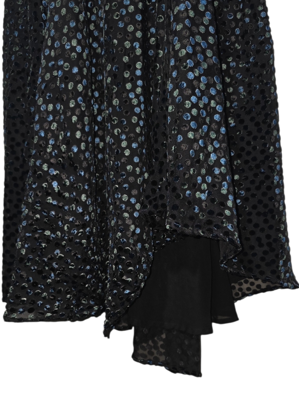 Mango MNG Velvet Polka Dot Halter Maxi Dress Black Teal Devore Belted Size 6 - Picture 6 of 10